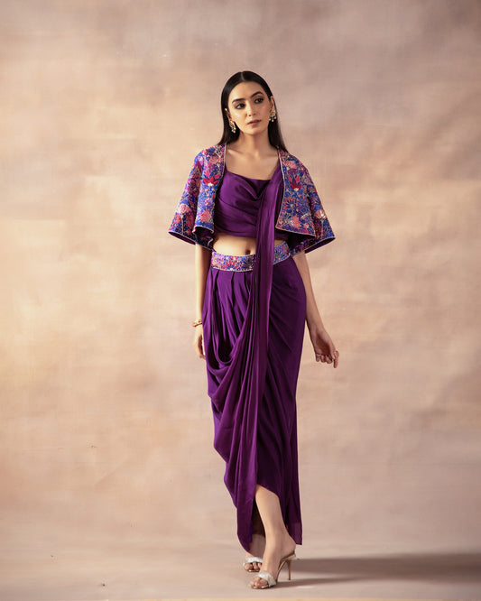 The Violet Draped Saree Set