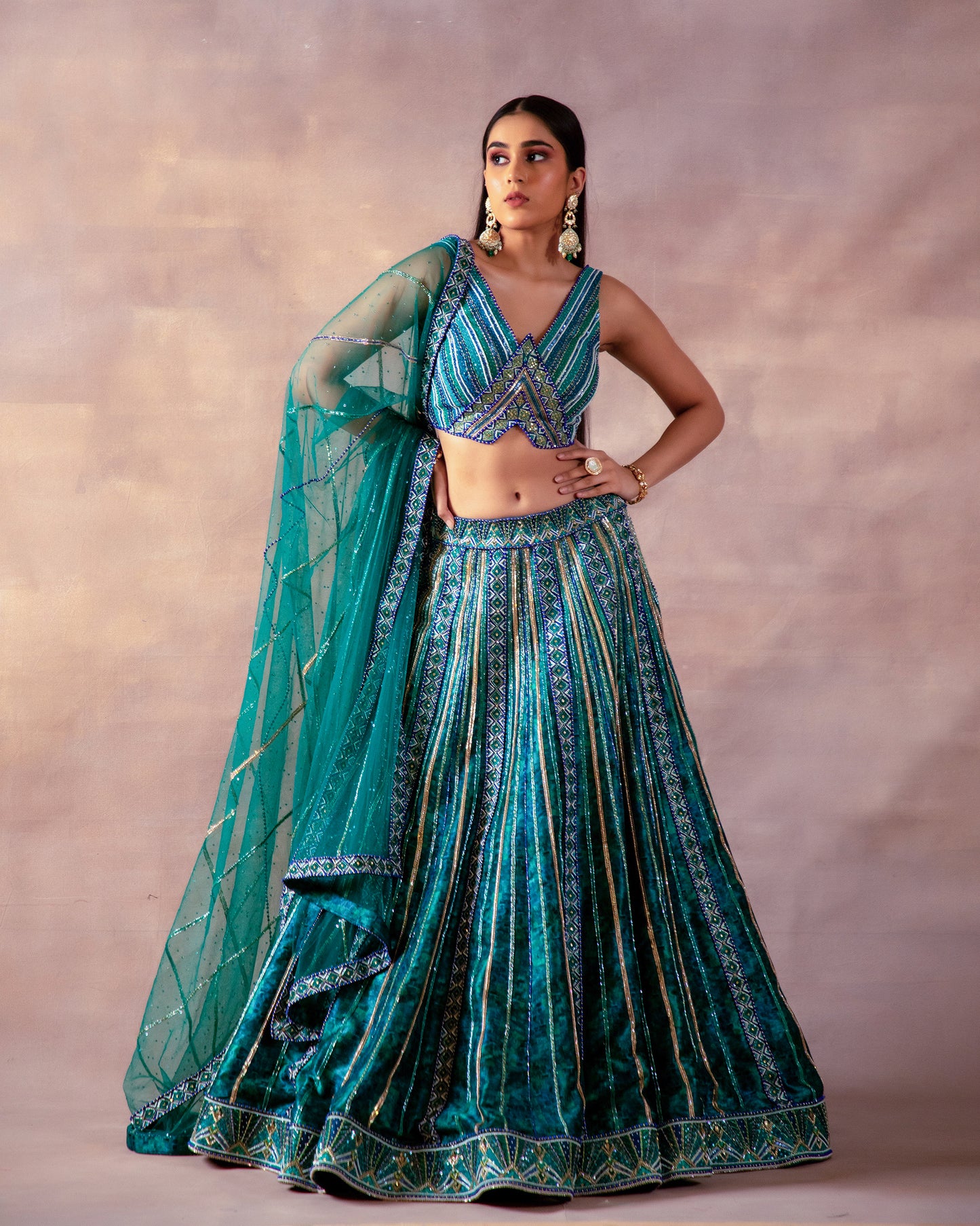 The Glimmering Emerald Lehenga