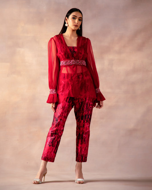 Ruby Red Co-ord Set With Jacket