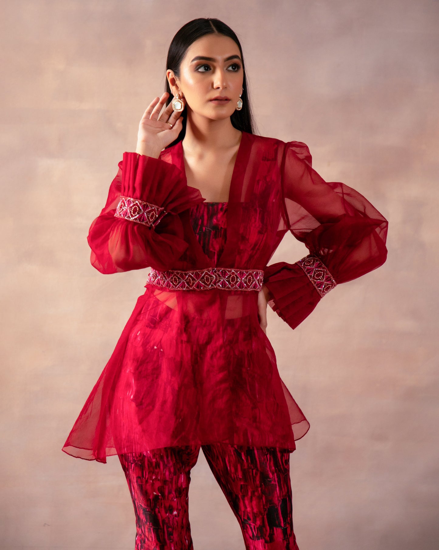Ruby Red Co-ord Set With Jacket